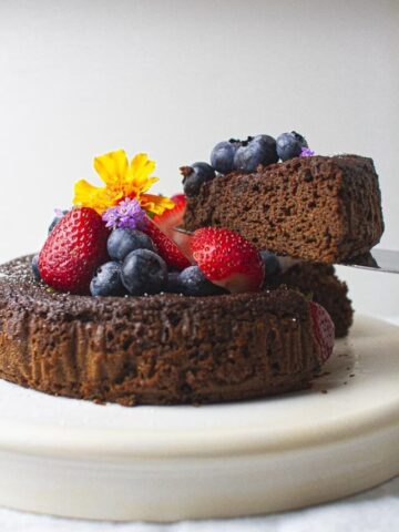 Cutting into gluten free dairy free avocado chocolate cake