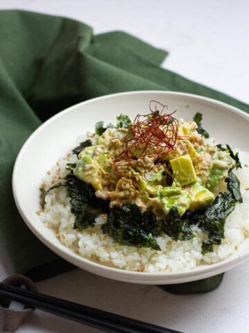 Tuna mayonnaise mix on top of Japanese rice