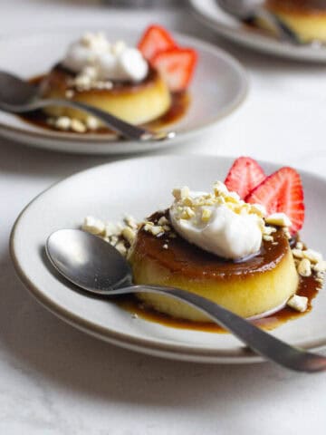 dairy free custard pudding with coconut caramel