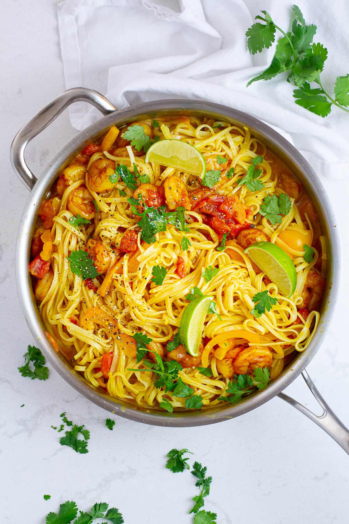 Top view of coconut shrimp noodles.