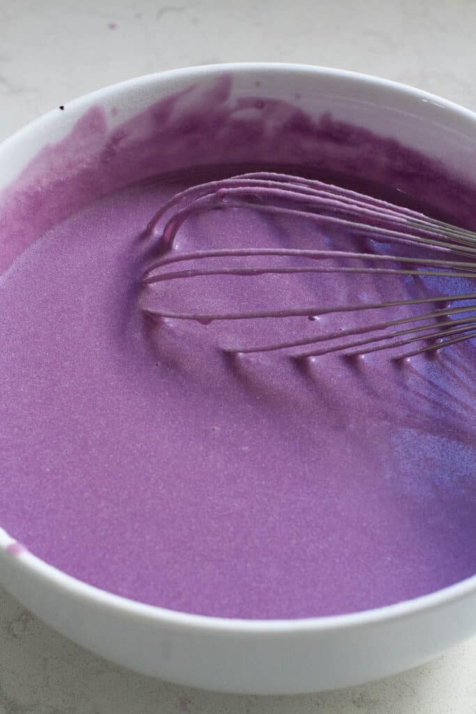 Top view of ube mochi batter mix.