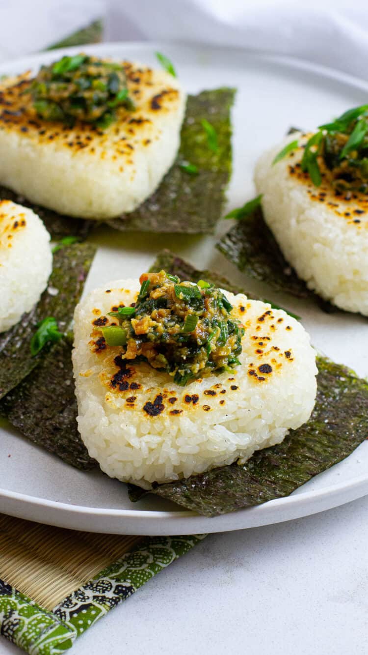 Yaki Onigiri with Miso Scallion (Grilled Rice Balls) - Plates by Nat