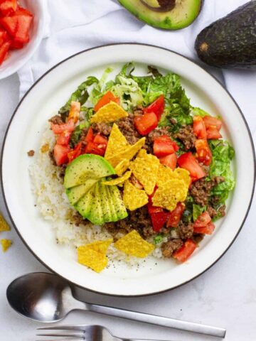 Top view of Japanese (Okinawan) taco rice.