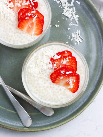 Coconut milk sago dessert in glass cups.