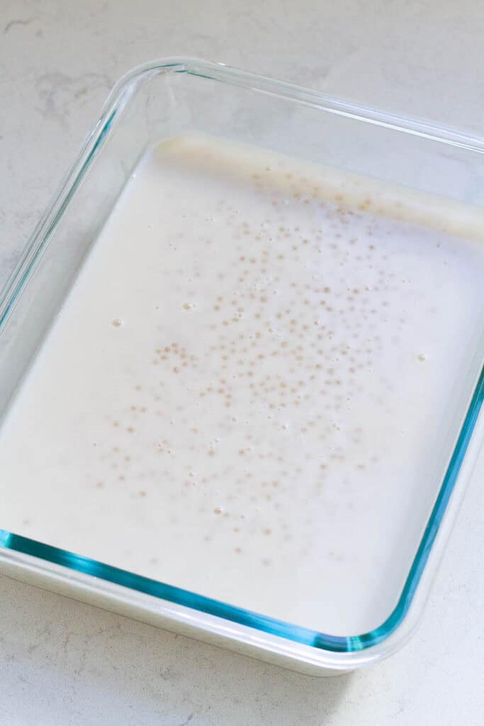 Cooked sago in coconut milk.