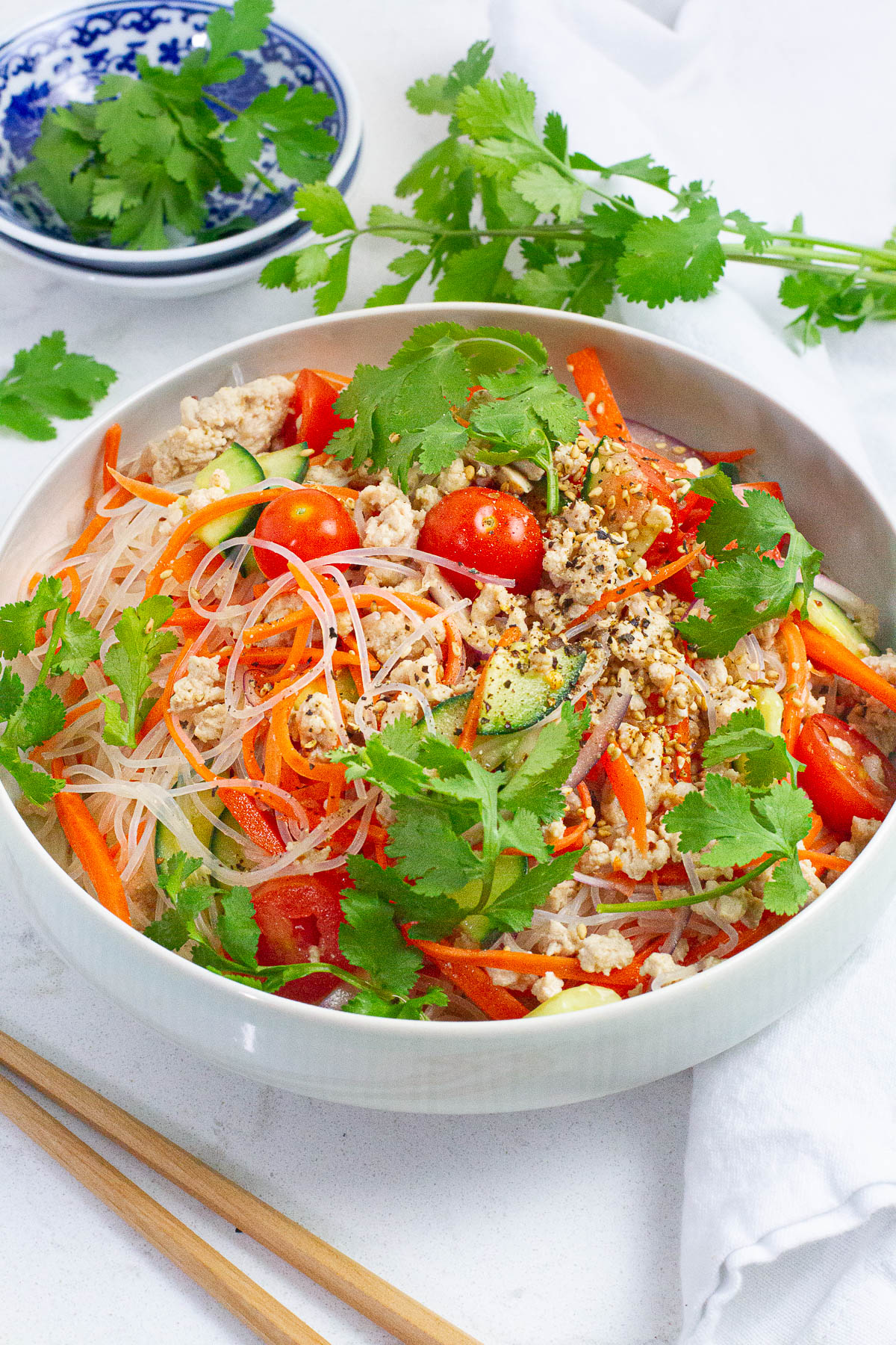 Thai glass noodle salad in a bowl.