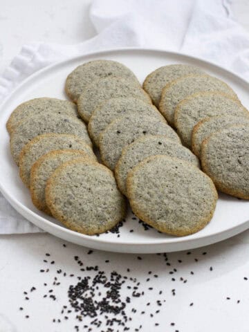 Black Sesame Cookies on a plate.