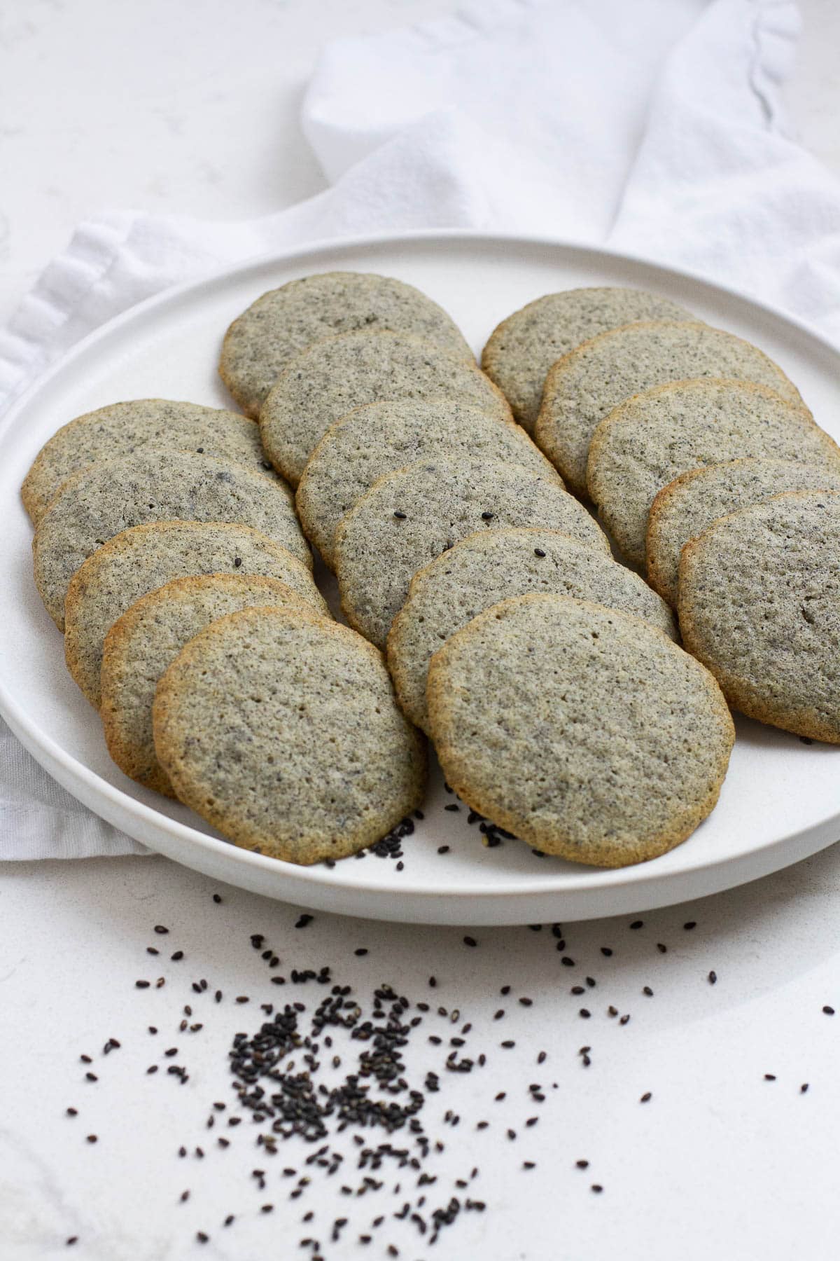 Black Sesame Cookies on a plate.