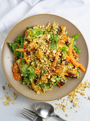 Top view of kabocha pumpkin quinoa salad.