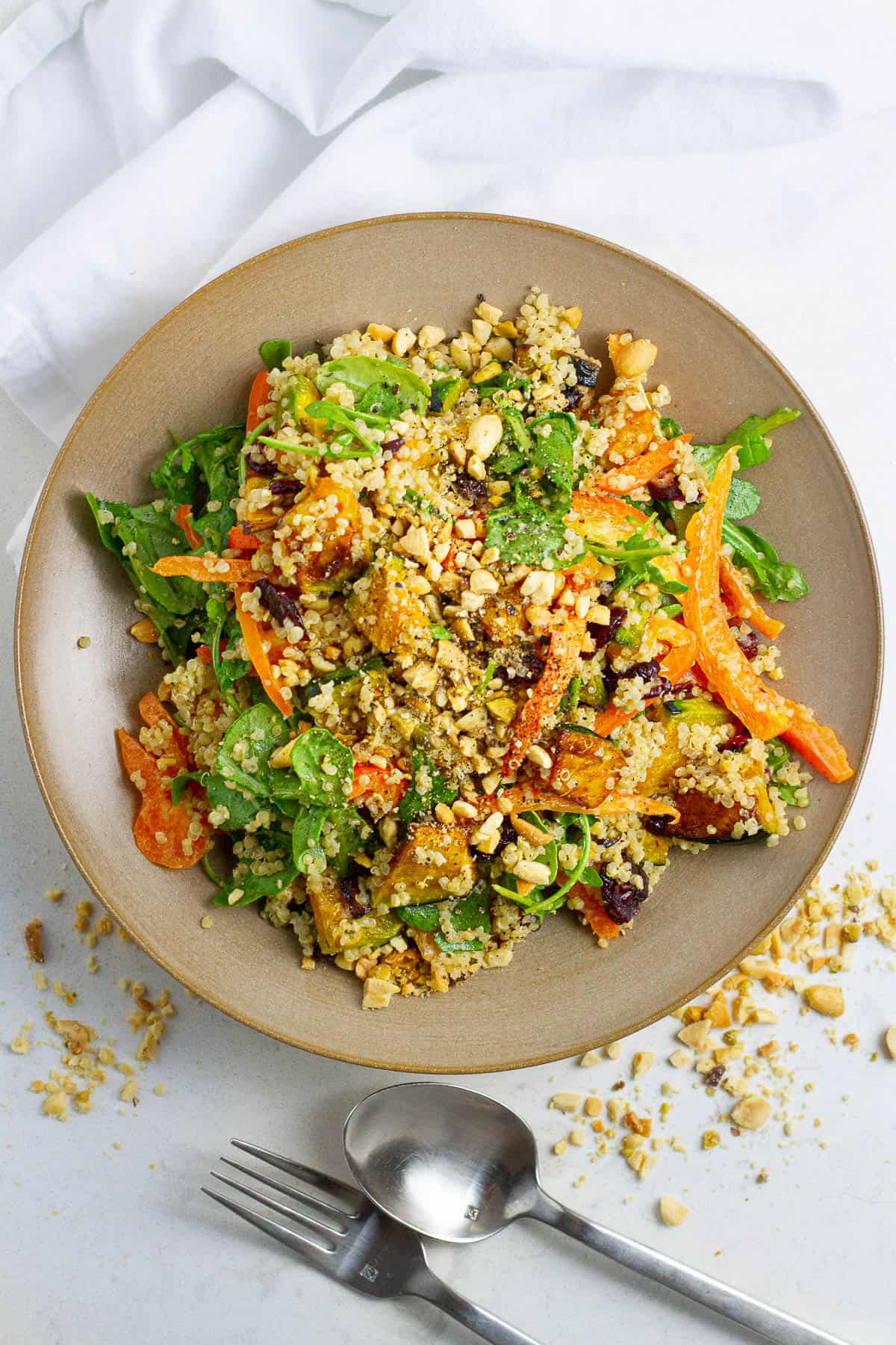 Top view of kabocha pumpkin quinoa salad.