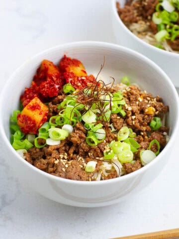 Bulgogi noodles in a bowl.