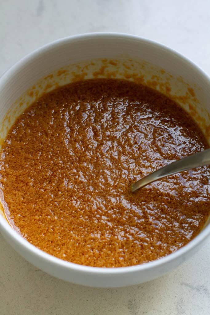 Satay sauce in a bowl.