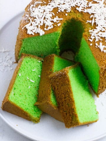 Top view of pandan chiffon cake slices.