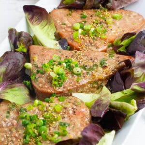 Close up shot of baked tuna steaks