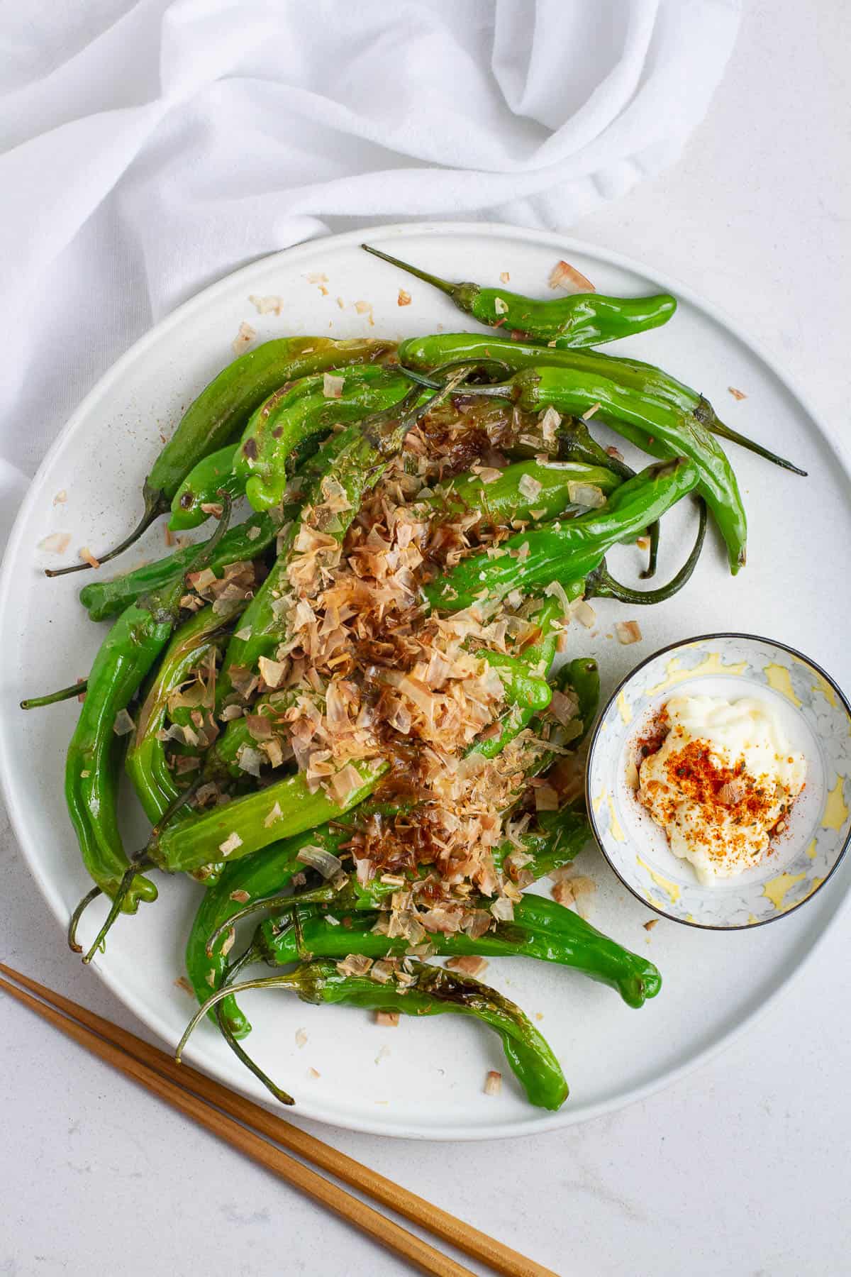 Top view of shishito pepper.