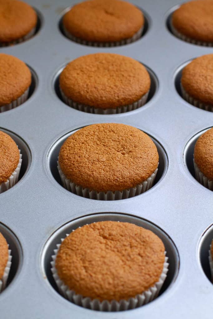 Baked coffee chiffon cupcakes.