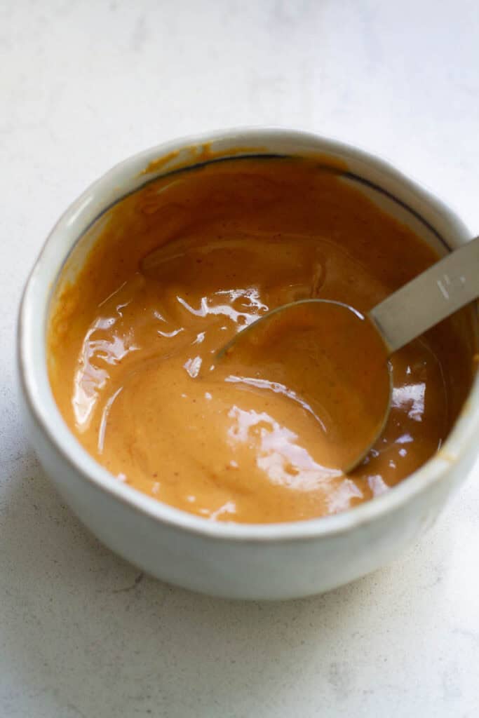 Peanut sauce for vermicelli salad in a bowl.