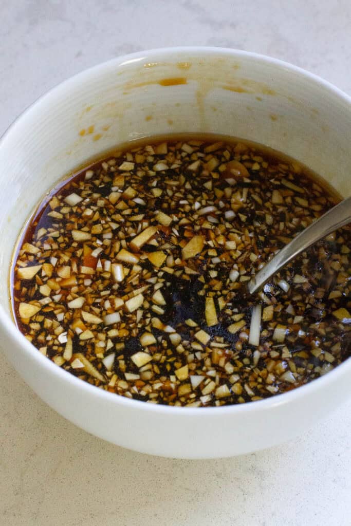 Sauce for Asian pulled pork in a bowl.